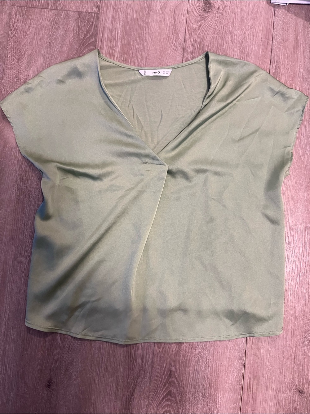 Mango Sage Green V-Neck Top Size XS